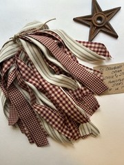 50 CRANBERRY & CREAM Check & Stripe Homespun Fabric Strips 1/2″x18″ or 1″ x 18″
