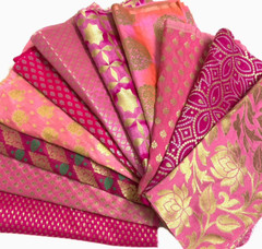 Pretty Pinks – Brocade Fabric Bundles – 100 gms, 4 Fat Quarters, 6 Fat Quarters