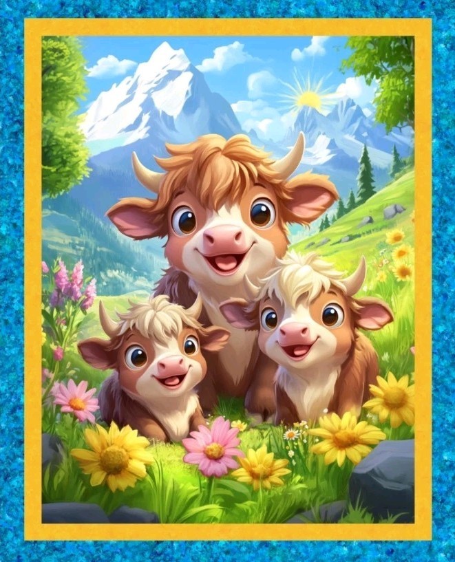 MDG – Happy Highlands “Cow” Quilting And Crafting Fabric Panel