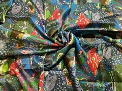 Vintage Rayon Fabric Indian Pictorial Pichwai Krishna Colorful 3.4 Yards