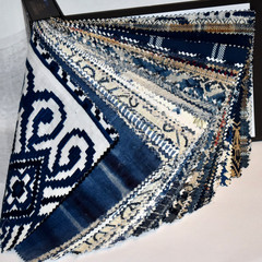 Big FABRIC SAMPLE BOOK Blue INDIGO Sapphire 48pcs LOT Print Embroidery Woven