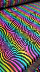 Fabric Sold By The Yard Multicolor Geometric Rainbow Blue Pink Black Background
