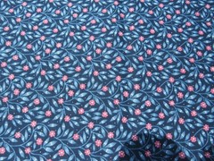27″ X 44″ Cotton Fabric Vintage General Fabrics Company Navy Blue / Pink Flowers