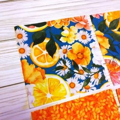 CITRUS FLORAL & PLAID (12) 5″ Cotton Fabric Charm Squares, For Crafts, Quilts