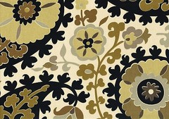 Designer Fabric Light Beige Black Brown Gray Paisley Cotton Drapery Upholstery