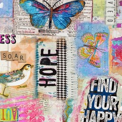 Find Your Happy Collage Print Wilmington Prints Canvas Fabric BTY 44″ Wide