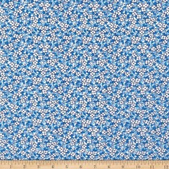 Cotton Lawn Batiste Baskets of Blooms Flowers Blue Fabric Print by Yard D152.34