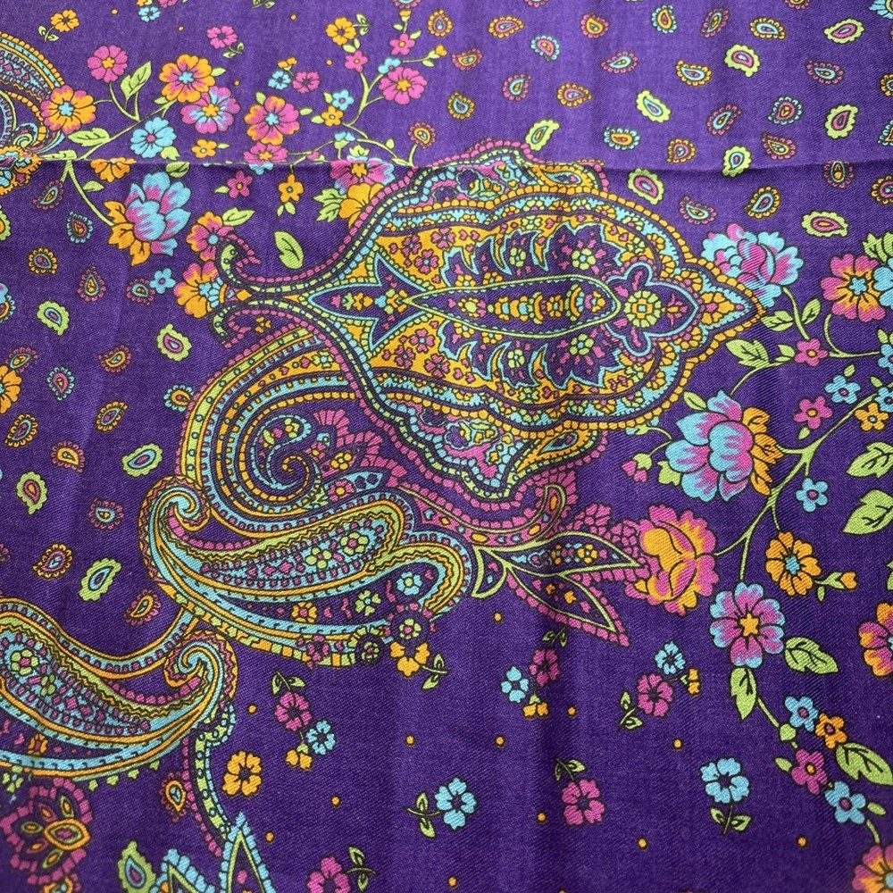 Paisley print Fabric Remnant New dark purple w/colored Flowers cotton 1 yard