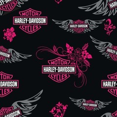 Harley Davidson Pink-Grey-Black Cotton Fabric by the 1/2 Yard, 57-58″ Width