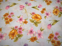 Floral Fabric 1 7/8 Yard SALE Pink Lt Purple Golden Brown on Blue Cotton Vtg #PC