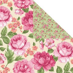 Pre Quilted Double Sided w/ Batting Peonies Roses Florals Cotton Fabric Bty