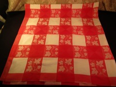 VTG SIMTEX RED & WHITE CHECKS W/PLANT LIFE 49X50 1 SNAG CLEAN