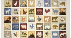 Bountiful Farm Animal Cow Rooster Small Blocks Cotton Fabric QT 24″X44″ Panel