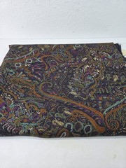 Vintage Paisley Floral Fabric Remnant Black Purple Teal Rust 52″ Wide x 3.5 Yds