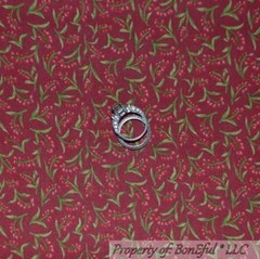 BonEful FABRIC FQ Cotton Quilt VTG Red Berry Colonial Williamsburgh Small Flower