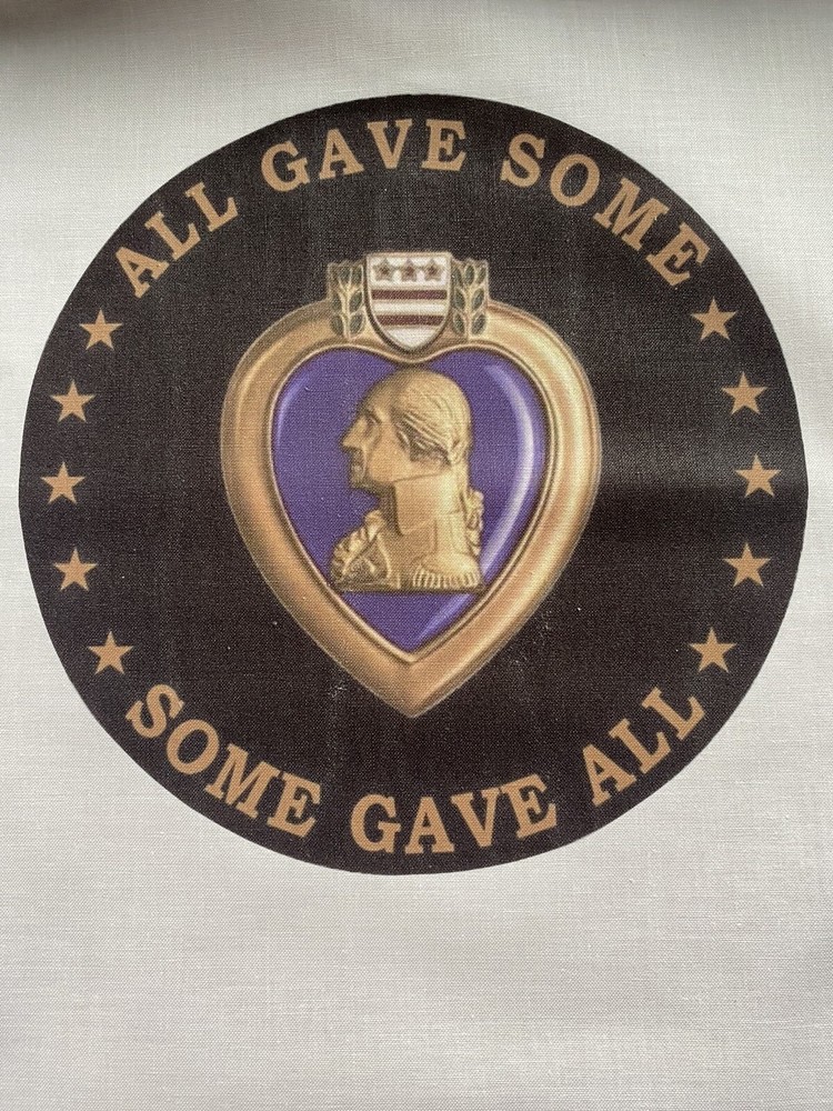 2 United States Purple Heart Quilt Block “ Veteran Military Fabric All Gave Some