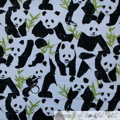 BonEful FABRIC FQ Cotton Quilt White Black B&W Panda Bear China Asian Animal Zoo