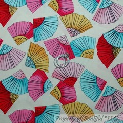 BonEful FABRIC FQ Cotton Red Pink Yellow Oriental Asian China FAN Geisha GIRL US