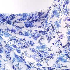1 yard X 1.4meter China Blue White Flower Material Viscose Rayon Fabric For Robe