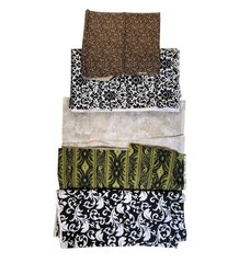 Lot 5 Fabrics Different Patterns Green Black White Scroll Brown Floral Tie Dye