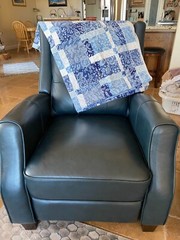 CRANSTON FABRIC~Crantex~EMBOSSED BLUE WHITE SQUARES~Floral Stripes~4.5 YDS~Navy~