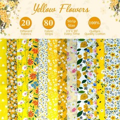 80 PCS Jelly Roll Fabric Strips Yellow Blue Floral Cotton Quilting 2.5×20 In