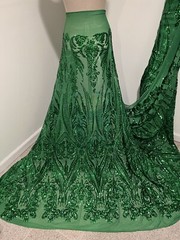 Green 4way stretch sequins Embroidery Mesh Lace fabric 50” Width 1 Yard
