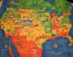 Fabric United States Map 1 Yard Green Colorful Unique