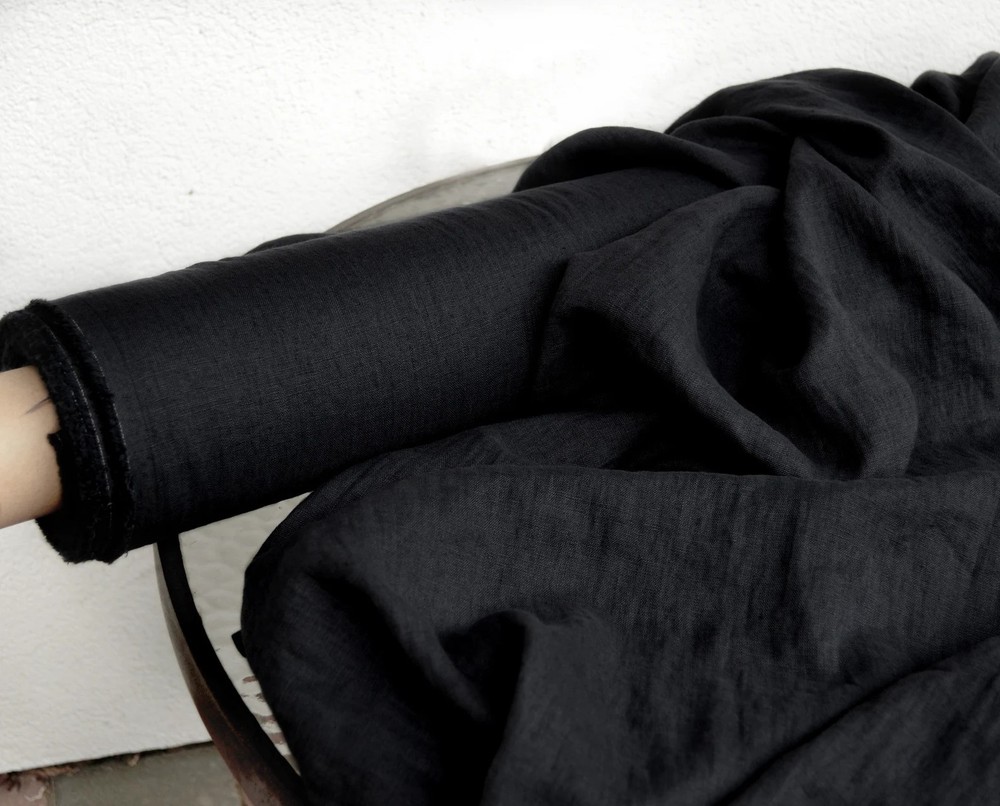 Black Linen Fabric By The Yard 100% Natural Soft Washed Sewing Material Clothing