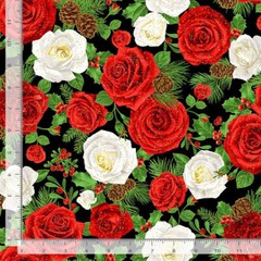 Winter Rose Christmas Fabric By Yard Floral Roses Gold Cotton Timeless Treasures