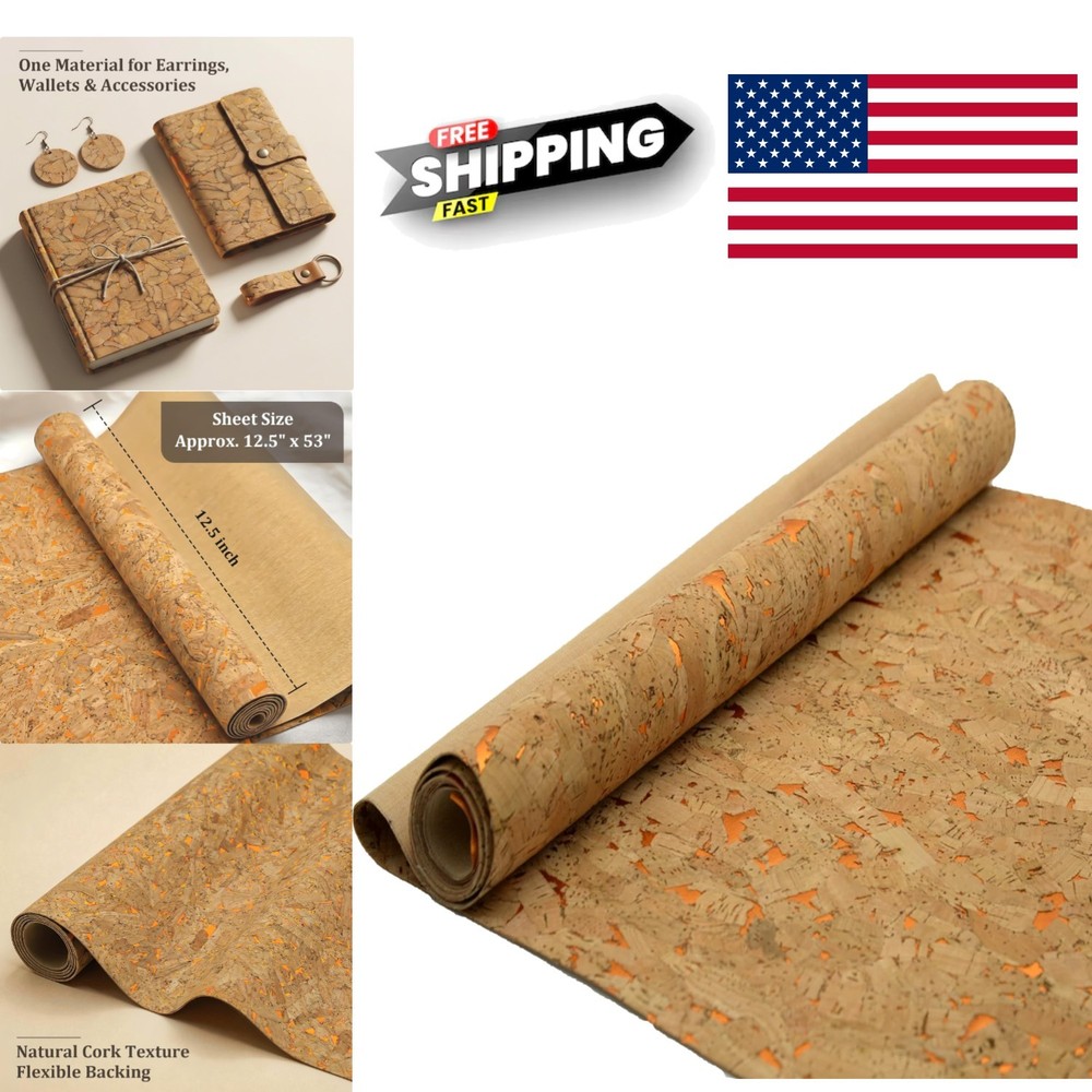 Cork Fabric Roll 12.5 x 54 Inch Mosaic Gold Leather for Craft Projects