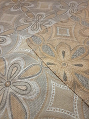 Vintage Fabric Material Beige Gold Flowers Floral Retro 60s Sewing DIY 50×35