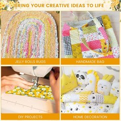 80 PCS Jelly Roll Fabric Strips Yellow Blue Floral Cotton Quilting 2.5×20 In