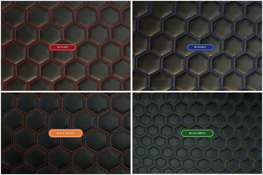 Hexagon Quilted Vinyl Grain Faux Leather Car Upholstery Fabric | 2″-5cm Stitched