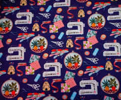 Robert Kaufman Fabric By Yard Sew Crafty Thread Scissors Pins Navy Blue Cotton B