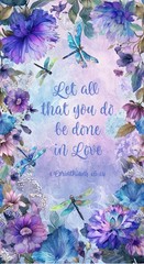 24″ Fabric Panel | Timeless Treasures Corinthians 16:14 In Love Dragonfly Purple