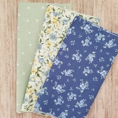 Remnant Cotton Fabric Lot – Blue and Green Floral Dots