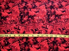 1 yd 100% Cotton Fabric Black & Various Reds Water Like Swirls All Over
