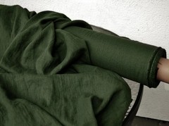 Dark Moss Linen Fabric by the Yard Soft Natural Material for Clothing & Sewing