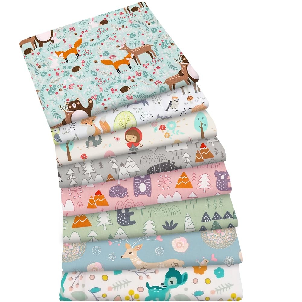 8Pcs Fat Quarter Fabric Bundles 100% Cotton 20” X 20” Quilting Cotton Craft Fa