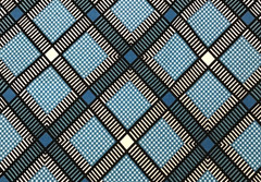 Vtg Cotton Fabric 35″x 3 yds 16″ Square Geometric Pattern Teal Blue Black White