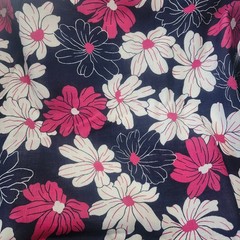 3 Yards Floral Cotton Polyester Blend Fabric 44in Wide Navy Red White F