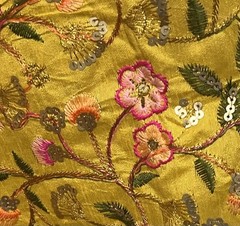 Yellow Gold Multi Sequins Embroidery Dupioni Fabrics 44” Width Sold By The Yard