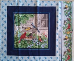 Cranston~”Kitten at Window Watching Birds at Feeder”~Cotton Fabric ~ 14″x14.25″