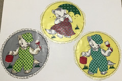 3 Vintage Juvenile Novelty Polished Cotton Cut Outs 11″ Round Kittens/Cats Rare