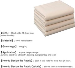 63In X 10.9 Yards 100% Cotton Muslin Fabric, Medium Weight Natural Unbleached Mu