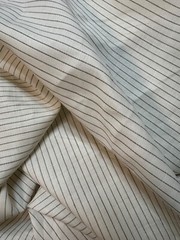 Linen Fabric Yarn Dyed Green Baby Stripe On Off White Ground Medium Weight BTY