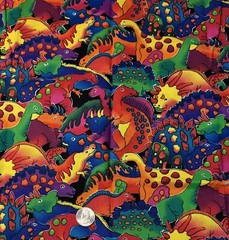 15″ X 42″ Hoffman Intl Rainbow Rascals Novelty Cotton Fabric Dinosaurs Vintage