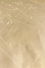 100% Flax Linen Fabric Jacquard Floral Vine Pattern Champagne Gold Medium Weight
