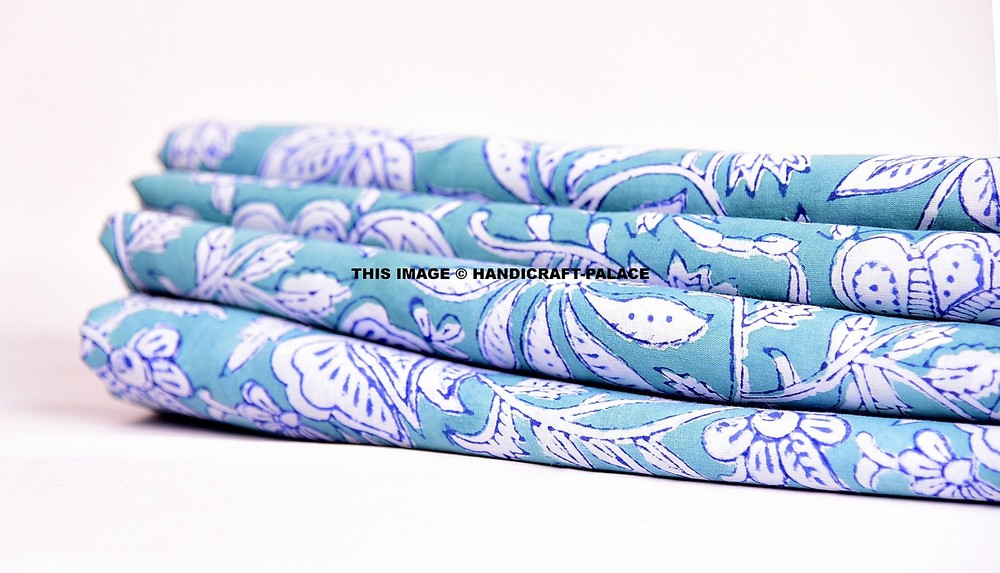 5 Yard Indian Floral Print Cotton Dressing Making Craft Sanganeri Running Fabric